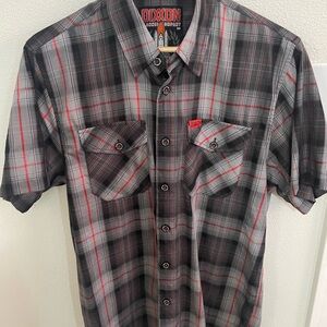 DIXXON Men's “The Launch” Bamboo Black and Red Plaid Shirt